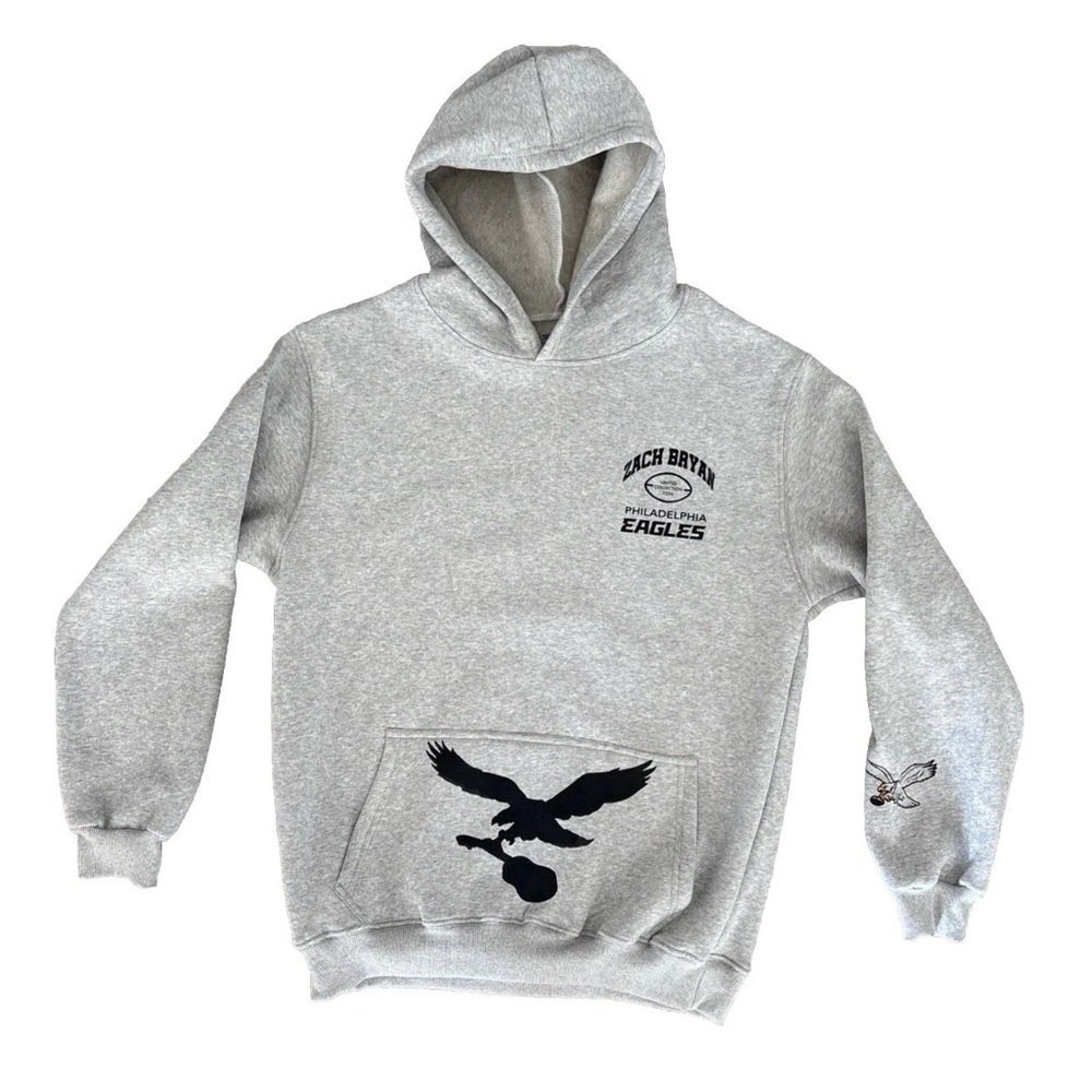 Zach Bryan 2024 Tour Philadelphia Eagles Gray Hoodie Sweatshirt Pullover Adult L
